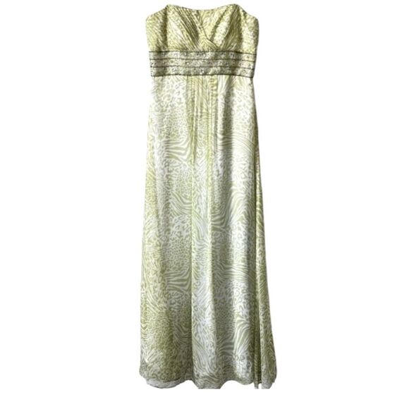 CAMILLE LA VIE Womens Maxi Dress Animal Print Lime Green 100% Silk Size 2 Glam - Picture 3 of 11